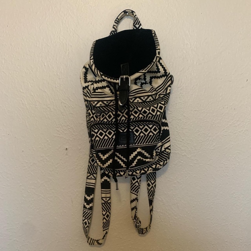 Victoria's Secret PINK Black & White Aztec MINI Backpack Book Bag/festival bag